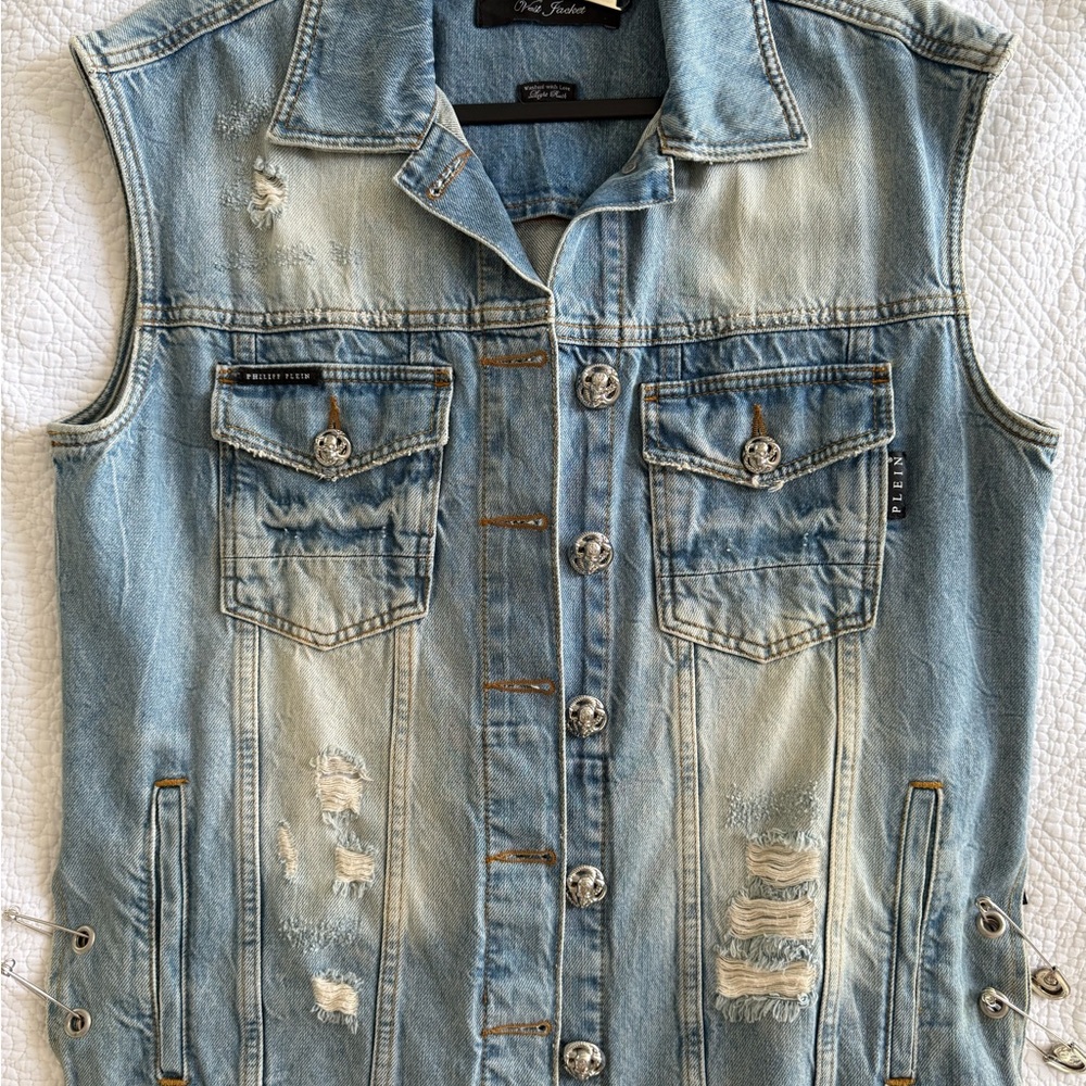 Philipp Plein Light Blue Denim Vest